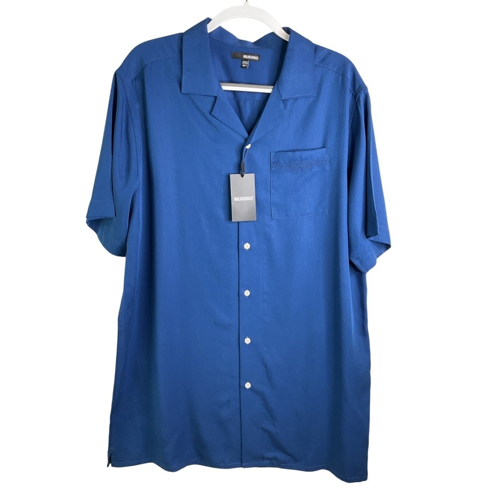 NEW Murano Performance Blue Button Up Short Sleeve Shirt Pocket Casual XL Tall